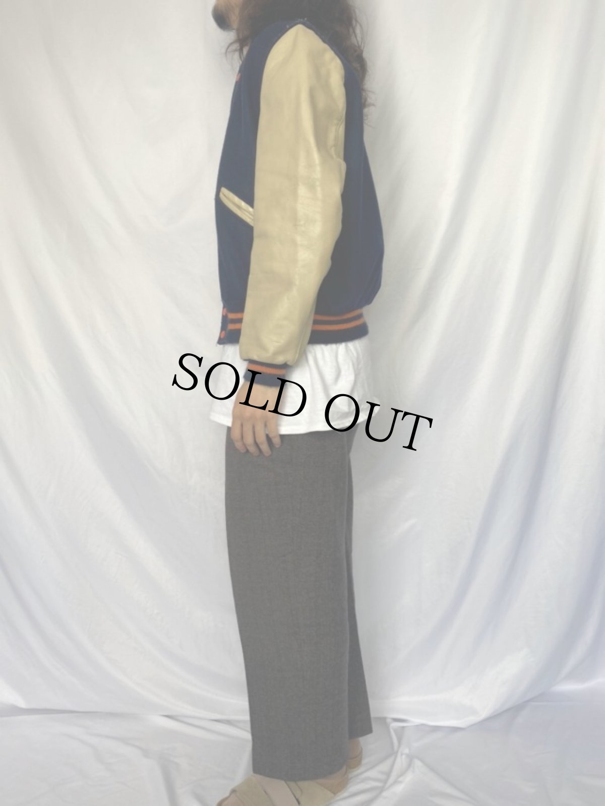 画像3: 80's De LONG レザー×ウールスタジャン 38 (3)