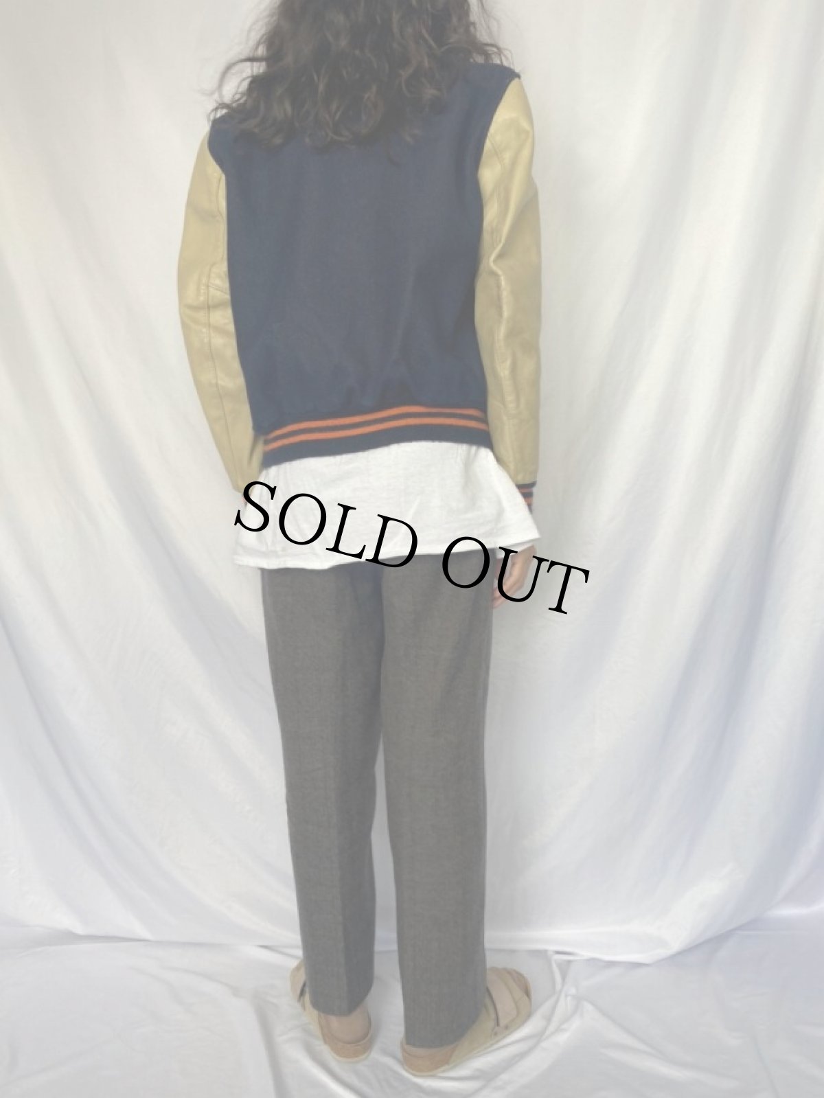 画像4: 80's De LONG レザー×ウールスタジャン 38 (4)