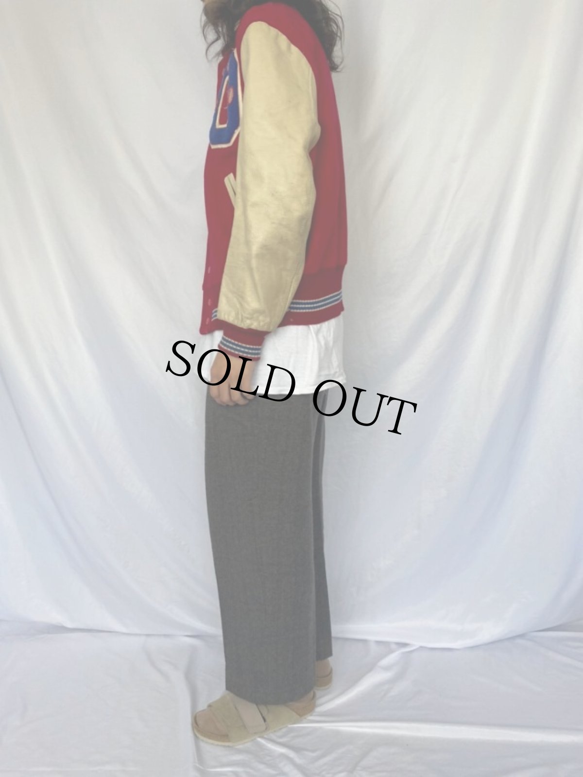 画像3: 60's Whiting ワッペン付き ウール×レザースタジャン 42 (3)