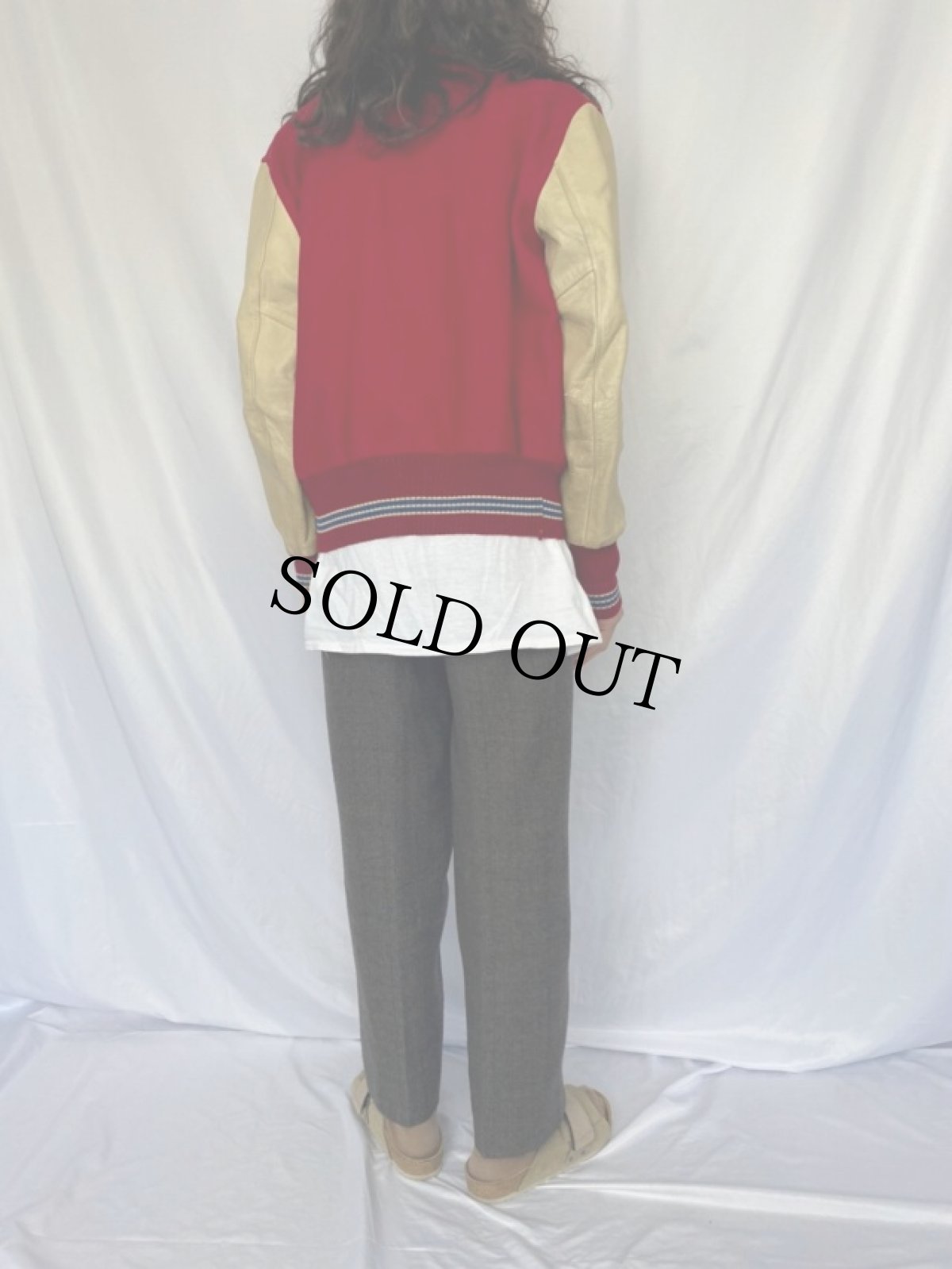 画像4: 60's Whiting ワッペン付き ウール×レザースタジャン 42 (4)