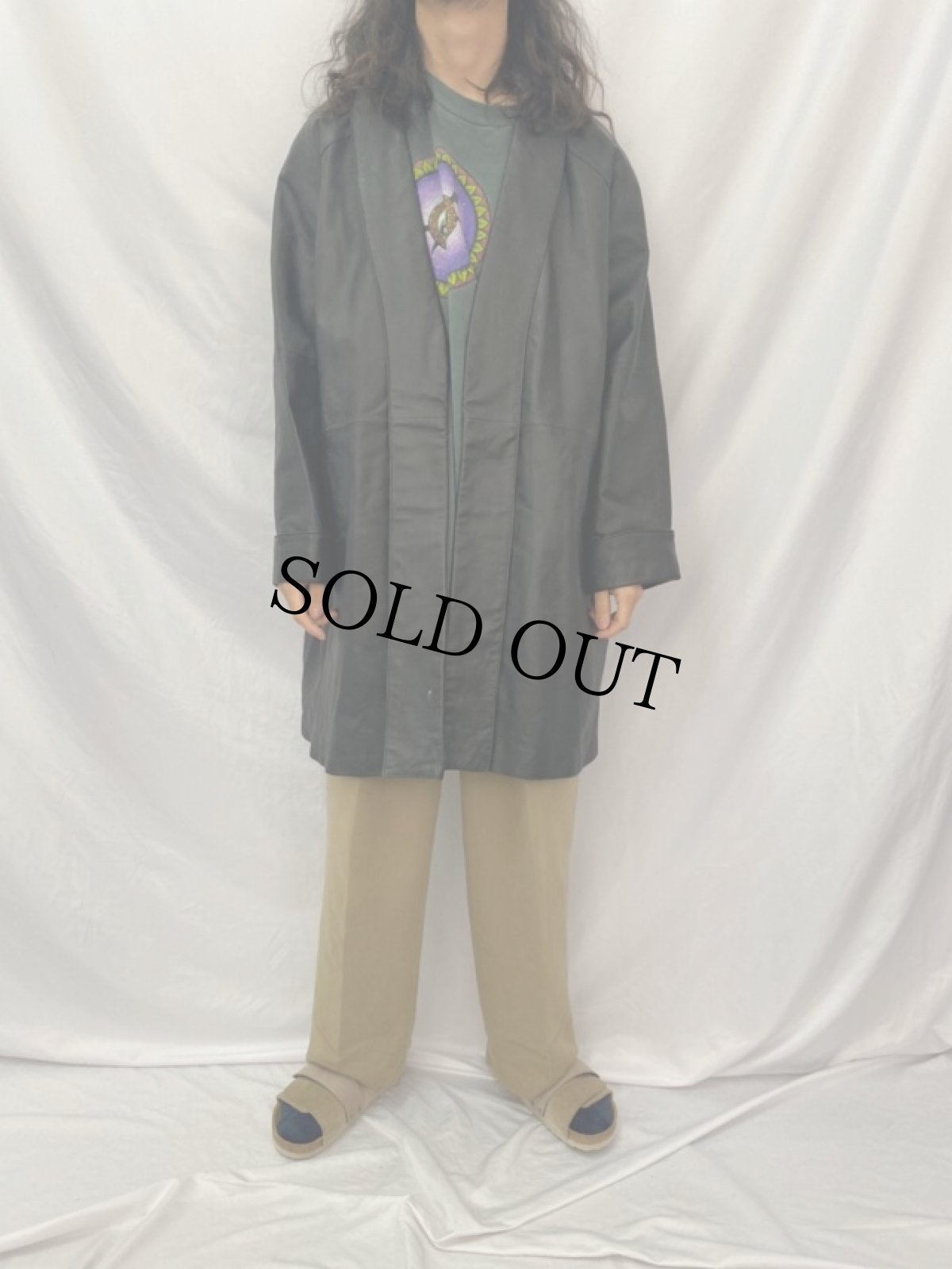 画像2: ショールカラー レザーコート 4XL (2)