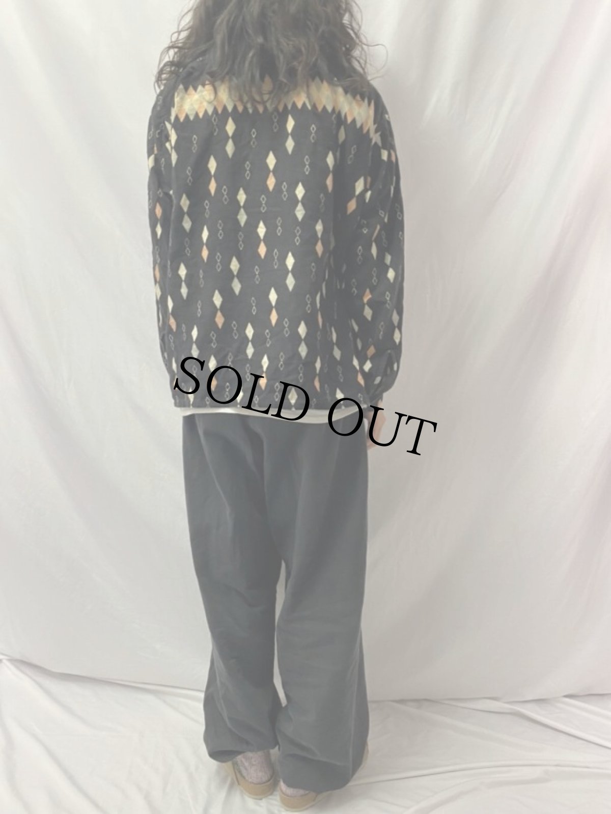 画像4: 50's TOPKIS Sportswear 黒ピン×ダイヤ柄 オープンカラープリントネルシャツ L (4)