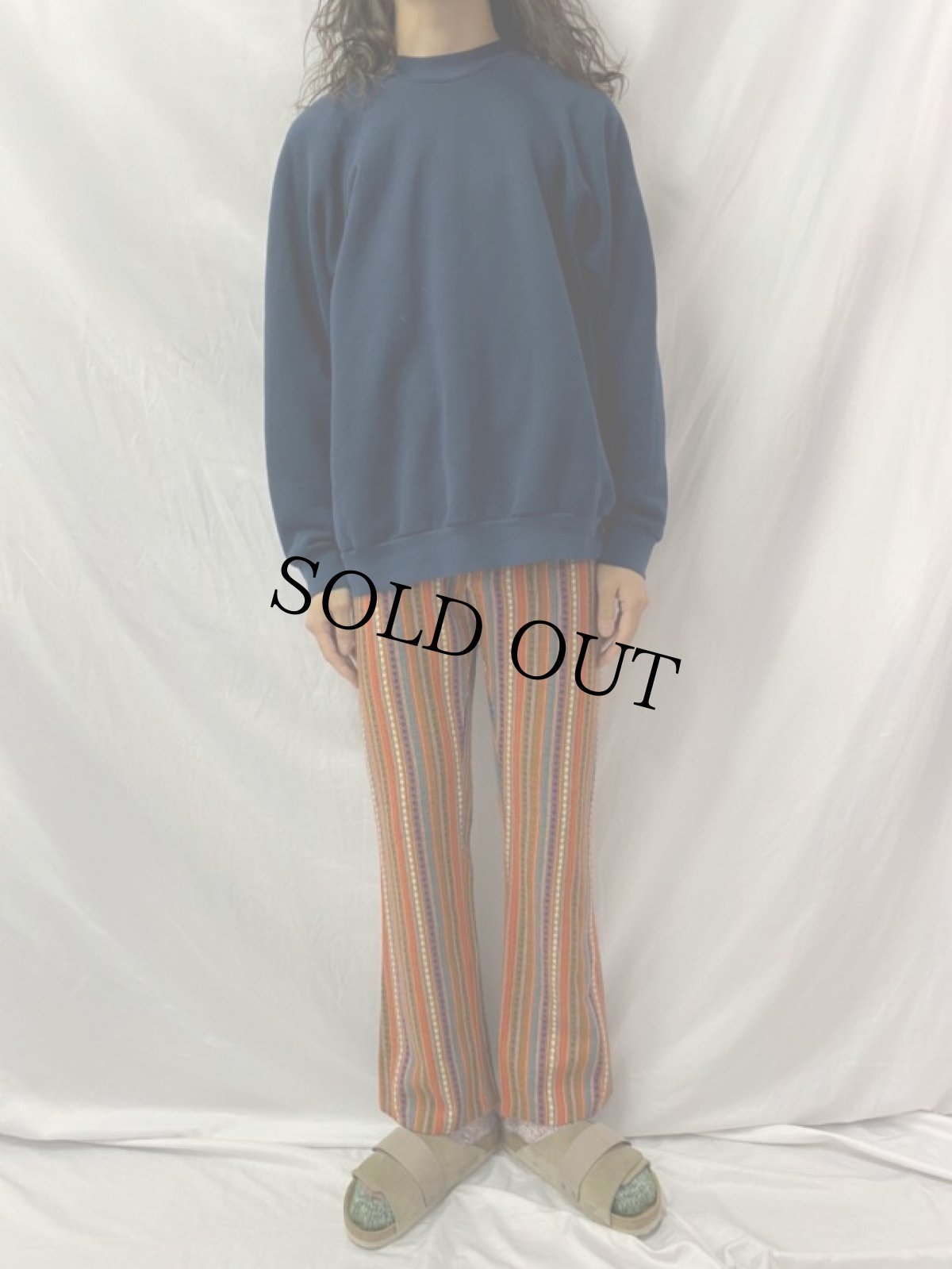 画像2: 70's ストライプ 総柄織り セーラーパンツ W31 (2)