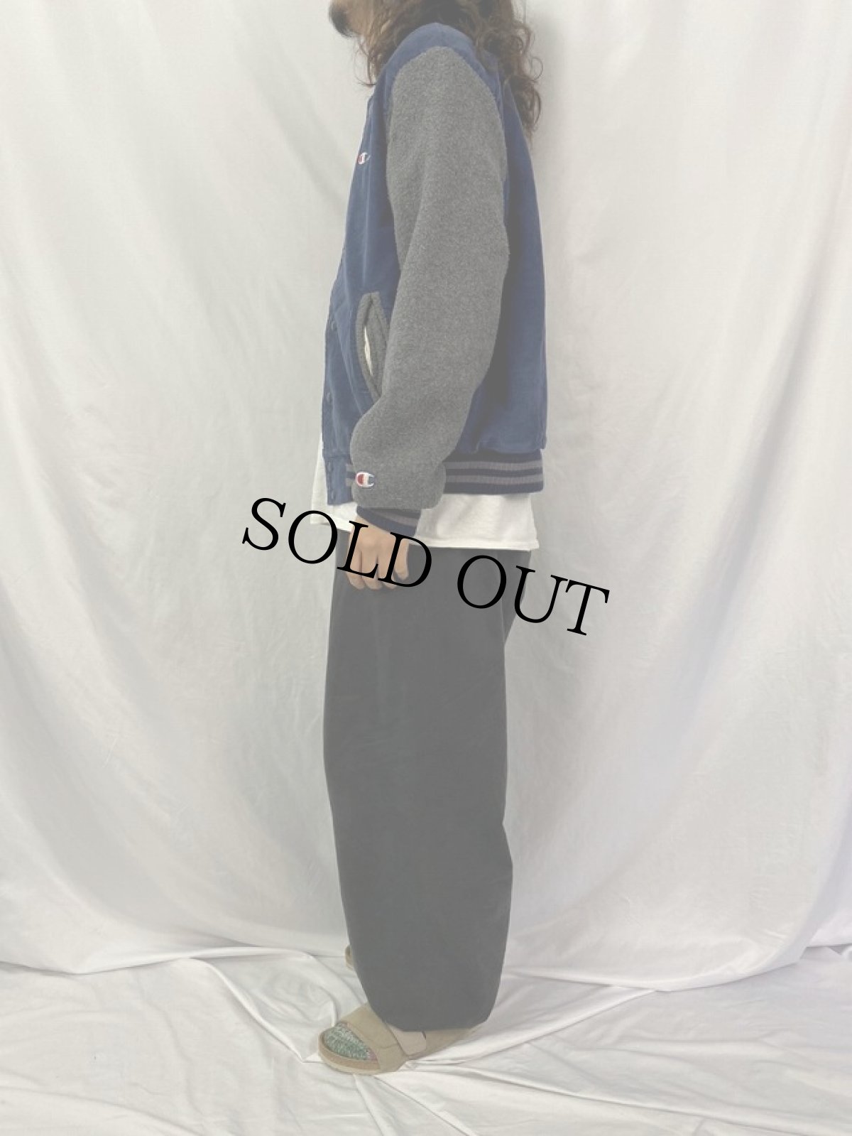 画像3: 90's Champion USA製 ロゴ刺繍 コーデュロイ×フリース スタジャン M (3)