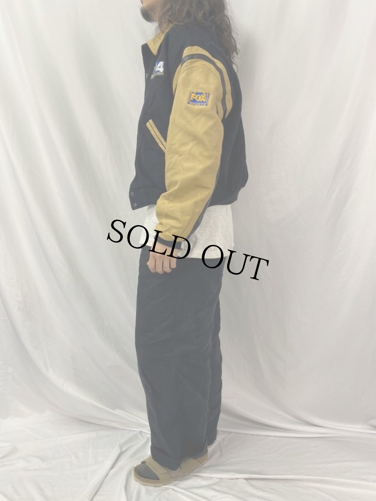 画像3: FOX SPORTS USA製 "NFL ON FOX" 刺繍入り レザー×ウールスタジャン XL (3)