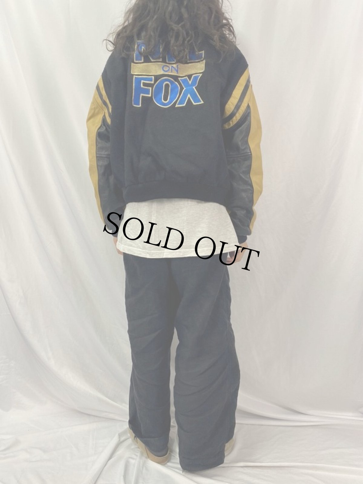 画像4: FOX SPORTS USA製 "NFL ON FOX" 刺繍入り レザー×ウールスタジャン XL (4)