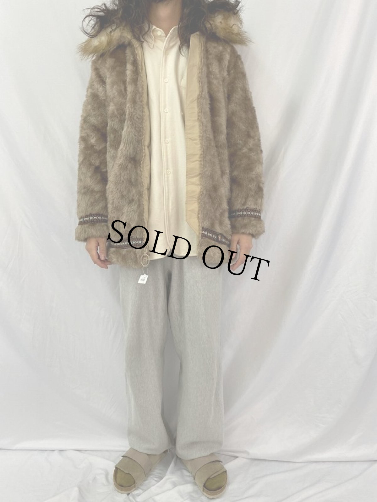 画像2: 70's Hansa Branta チロリアンテープ フェイクファー エスキモージャケット L (2)