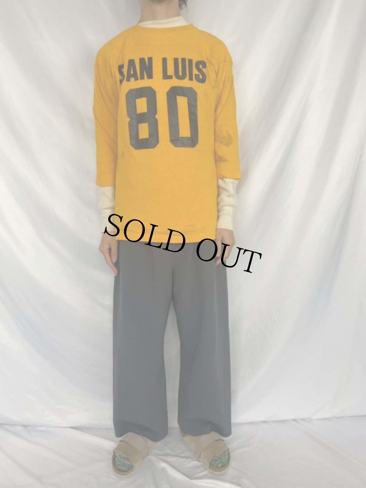 画像2: 70's Champion USA製 バータグ "SAM LUIS 80" フットボールTシャツ L (2)