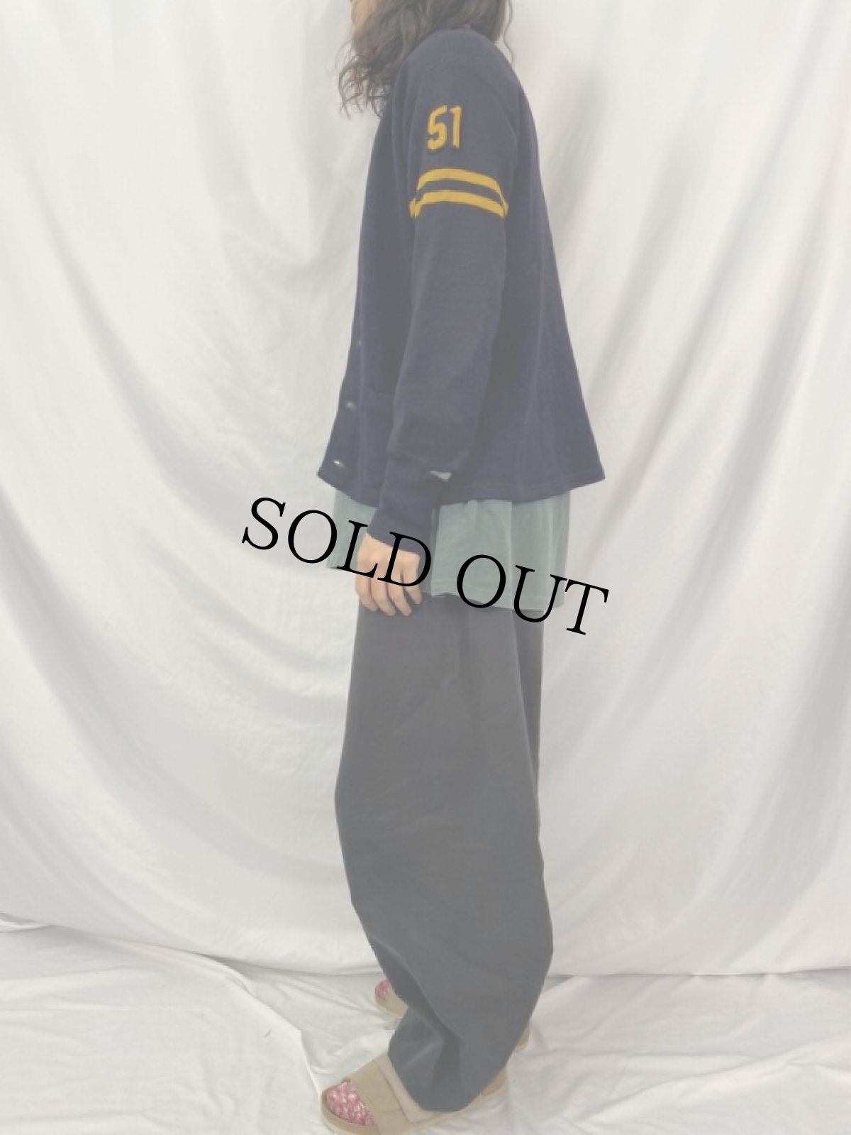 画像3: 50's Detroit Kniting Mills ウールレタードニットカーディガン ブラック (3)