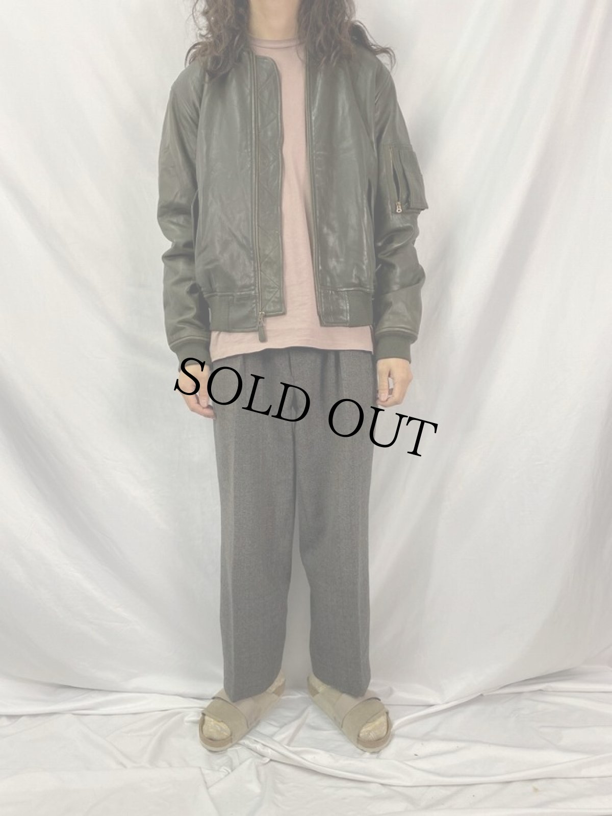 画像2: POLO Ralph Lauren "MA-1 TYPE" レザージャケット M (2)