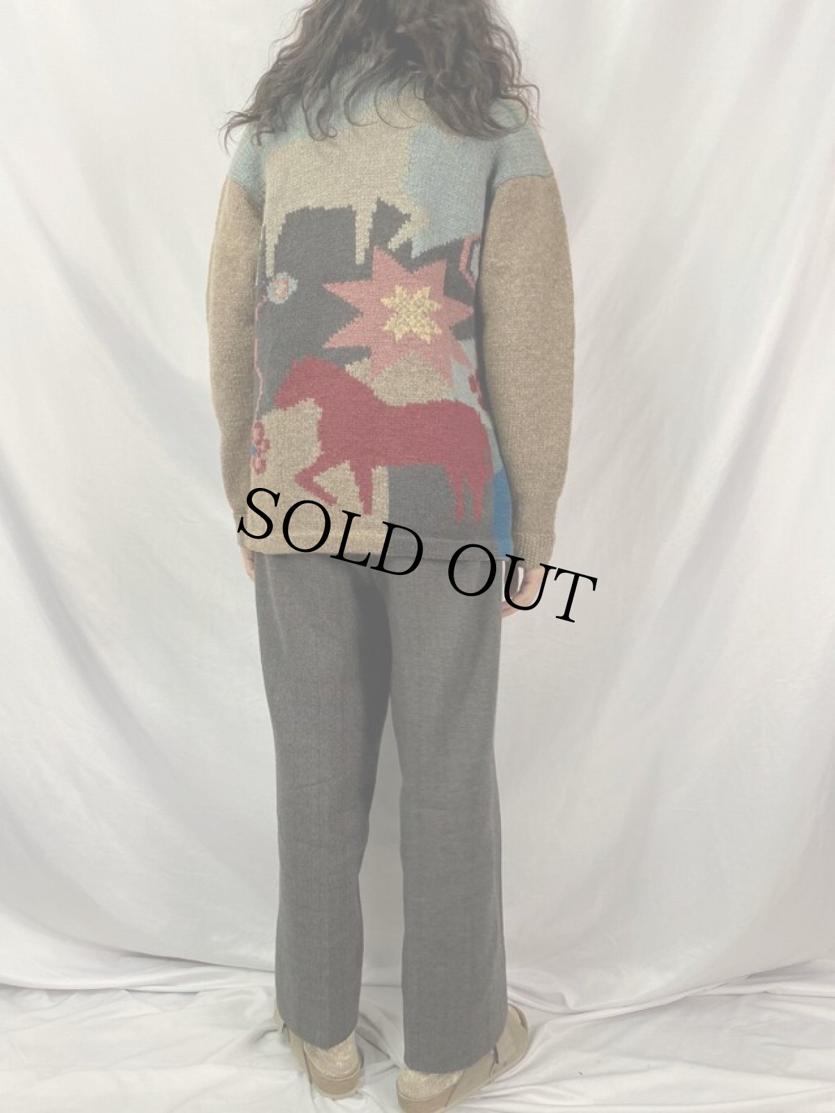 画像5: 90's RALPH LAUREN POLO COUNTRY "RL90×星条旗×馬" 襟付き ウールニットカーディガン M (5)