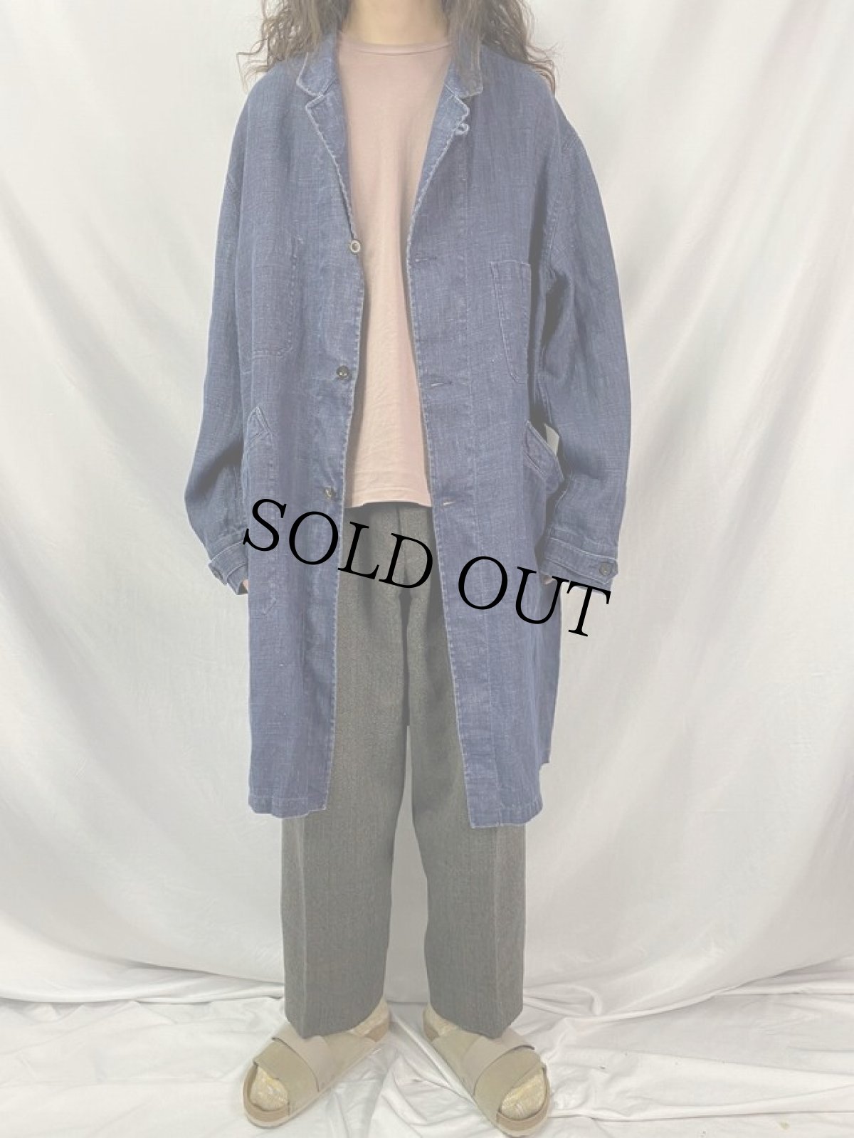 画像2: POLO Ralph Lauren インディゴリネン ショップコート XXL (2)