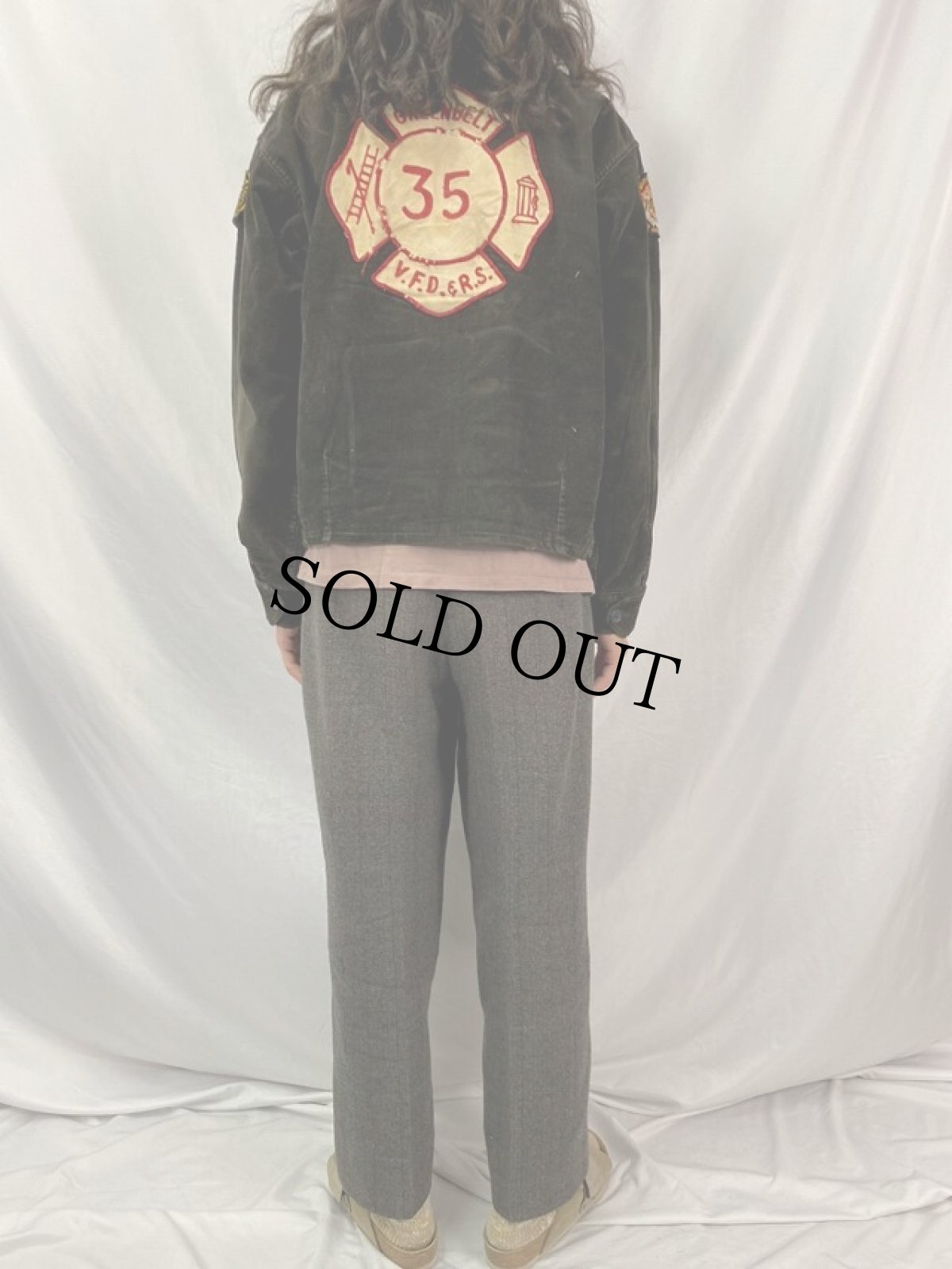 画像5: 50's "GREEN BELT V.F.D" パッチ付き コーデュロイジャケット ブラック (5)