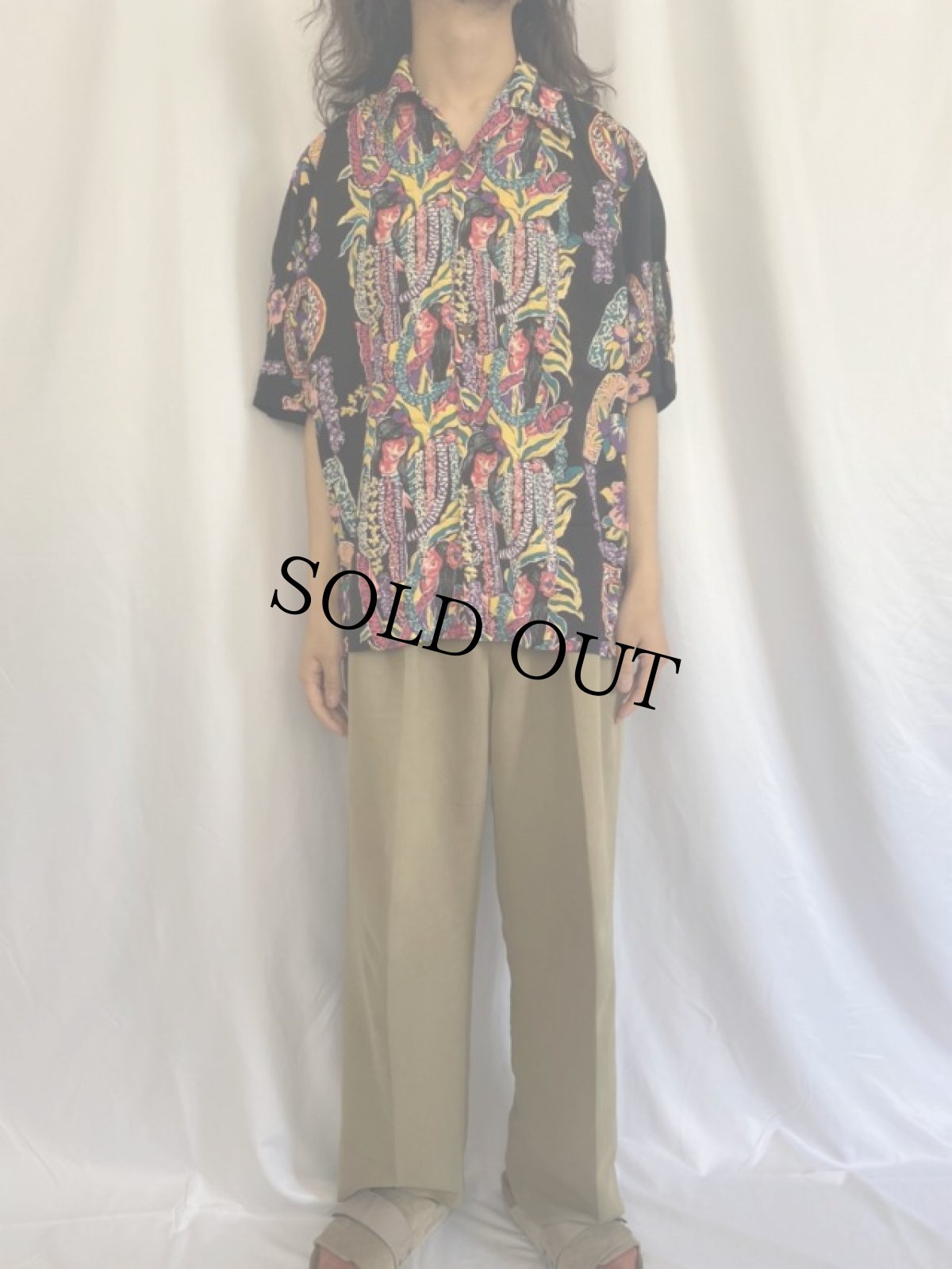 画像3: 80's〜90's Reyn Spooner ボーダーパターン  ブラック アロハシャツ M (3)