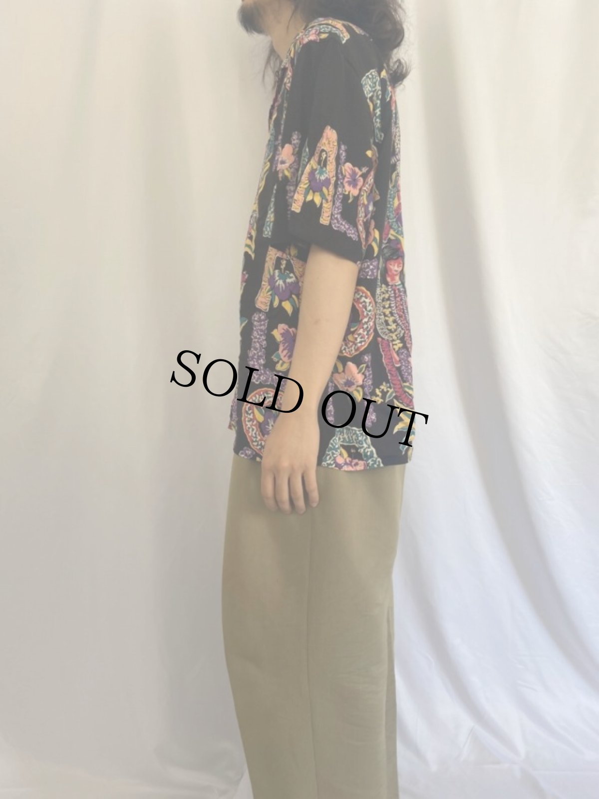 画像4: 80's〜90's Reyn Spooner ボーダーパターン  ブラック アロハシャツ M (4)