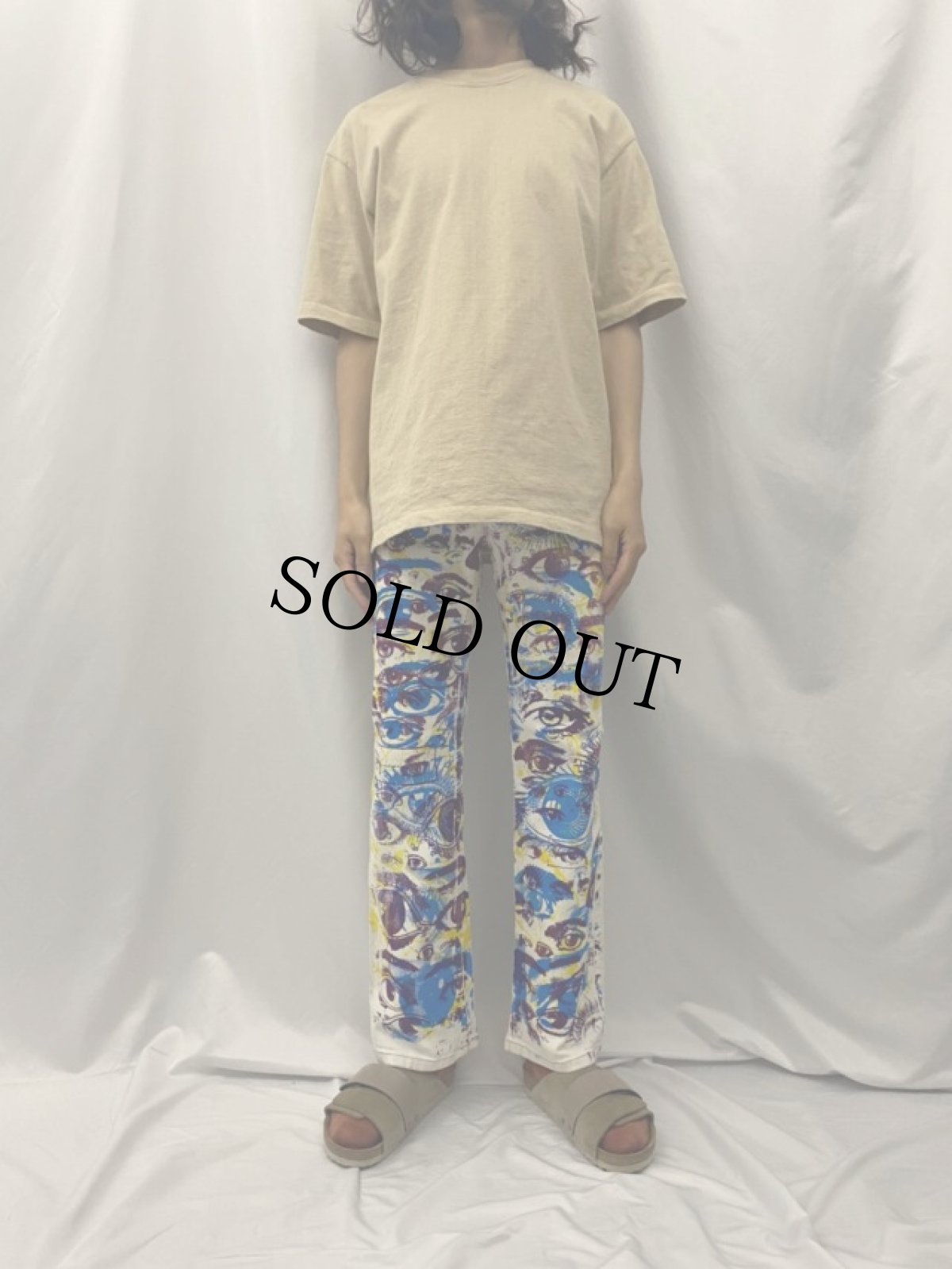 画像2: DON ROCK products 手刷り×ブリーチ ホワイトデニムパンツ W27 (2)