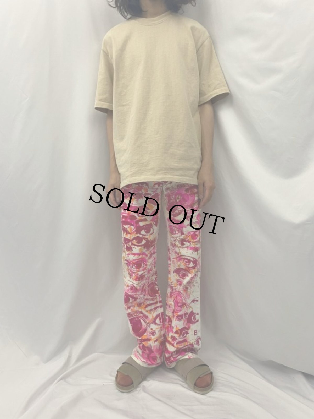 画像2: DON ROCK products 手刷り×ブリーチ ホワイトコットンポリパンツ W30 (2)