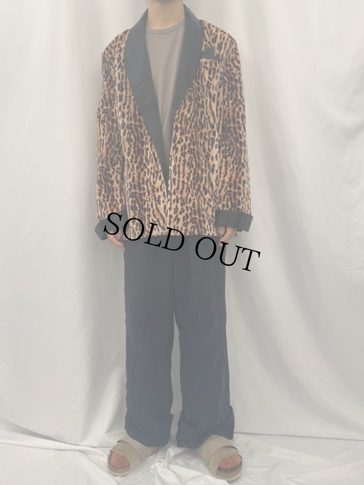 画像2: 80's AAARDVARK'S ODD ARK USA製 レオパード柄 ベロアショールカラーテーラードジャケット L (2)