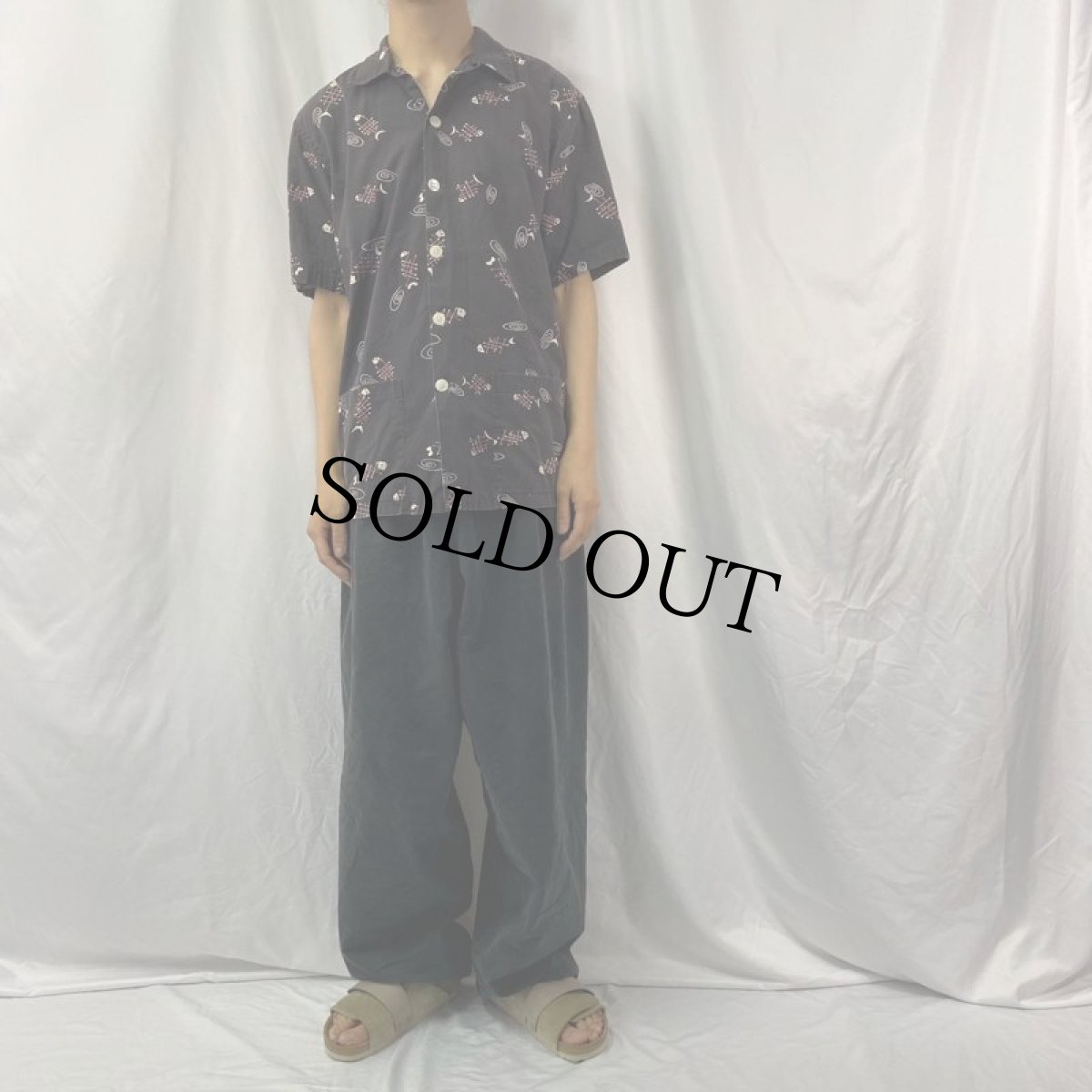 画像2: 50's Jantzen アトミック柄 オープンカラーコットンシャツ L (2)