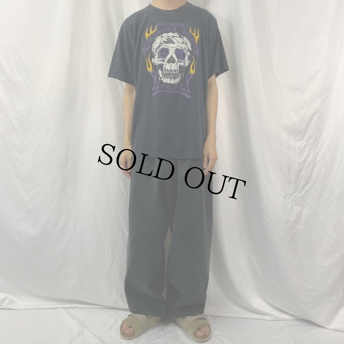 画像2: Des Moines Support your local EFMC スカルプリント バイカーTシャツ XL (2)