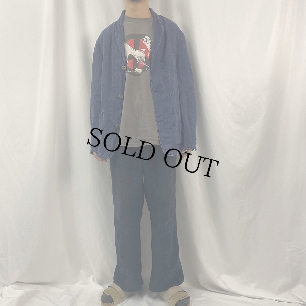 画像2: 2000's POLO RALPH LAUREN インディゴリネン テーラードジャケット LL (2)