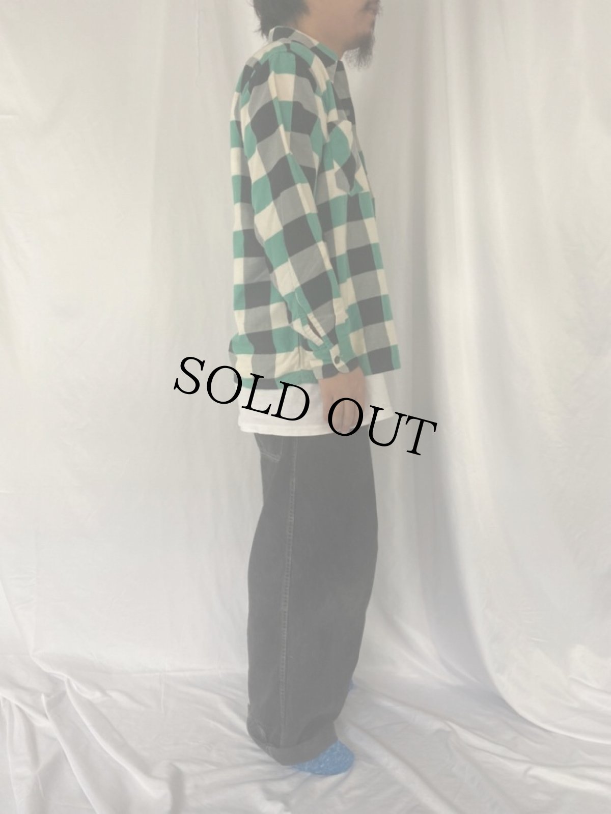 画像3: 50's DEER CREEK ブロックチェック柄 オープンカラーライトネルシャツ M (3)