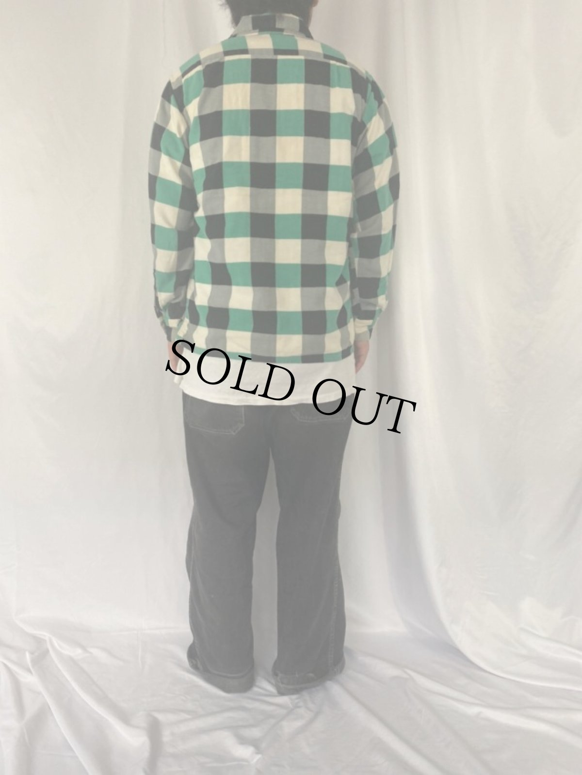 画像4: 50's DEER CREEK ブロックチェック柄 オープンカラーライトネルシャツ M (4)