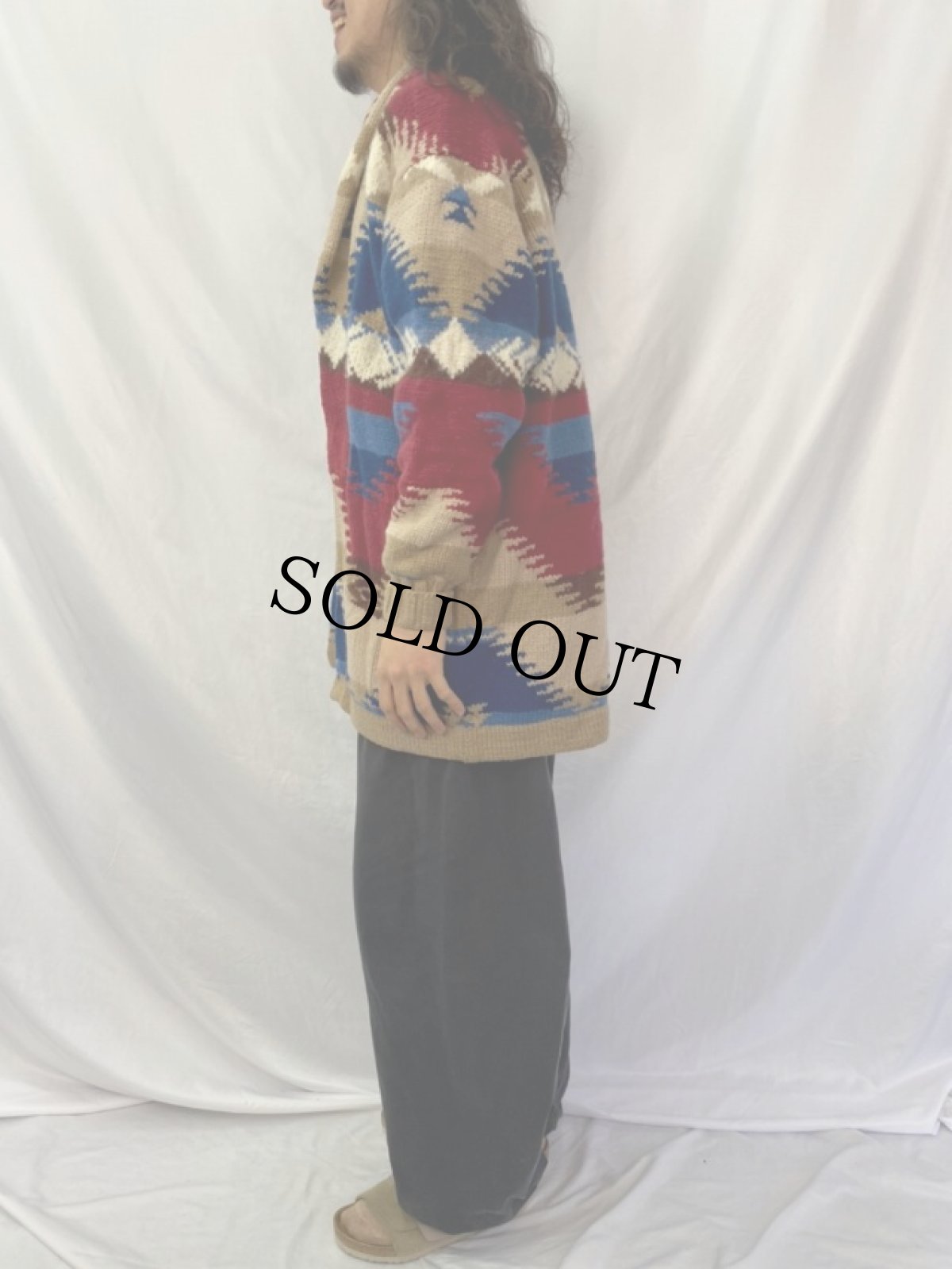 画像3: 80〜90's POLO COUNTRY Ralph Lauren ネイティブ柄 ショールカラーニットガウン L (3)
