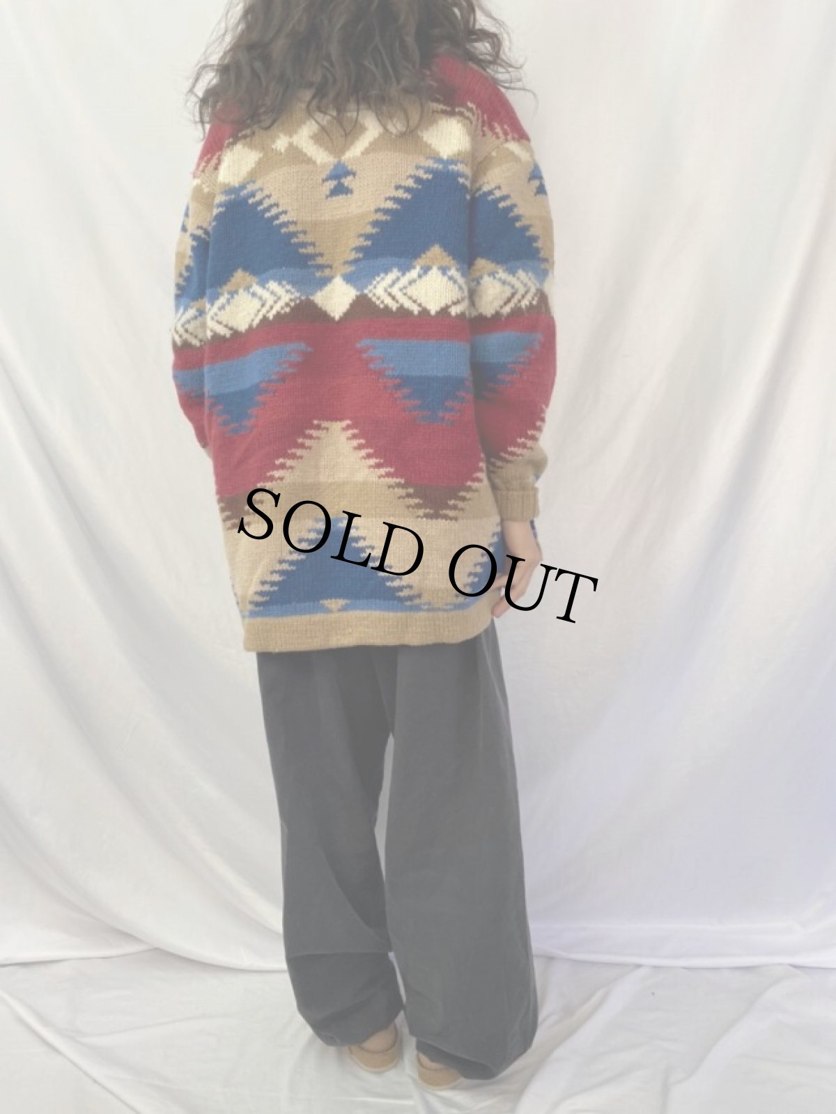 画像4: 80〜90's POLO COUNTRY Ralph Lauren ネイティブ柄 ショールカラーニットガウン L (4)