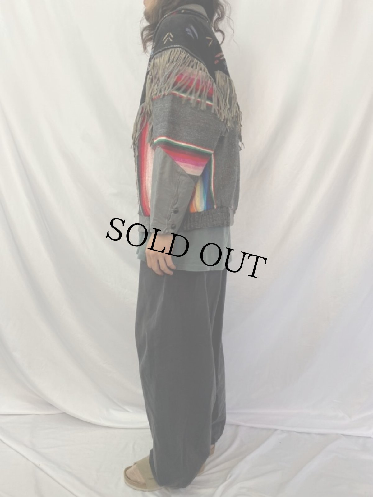 画像3: 80〜90’s char フリンジデザイン レザー切り替えメキシカンジャケット (3)