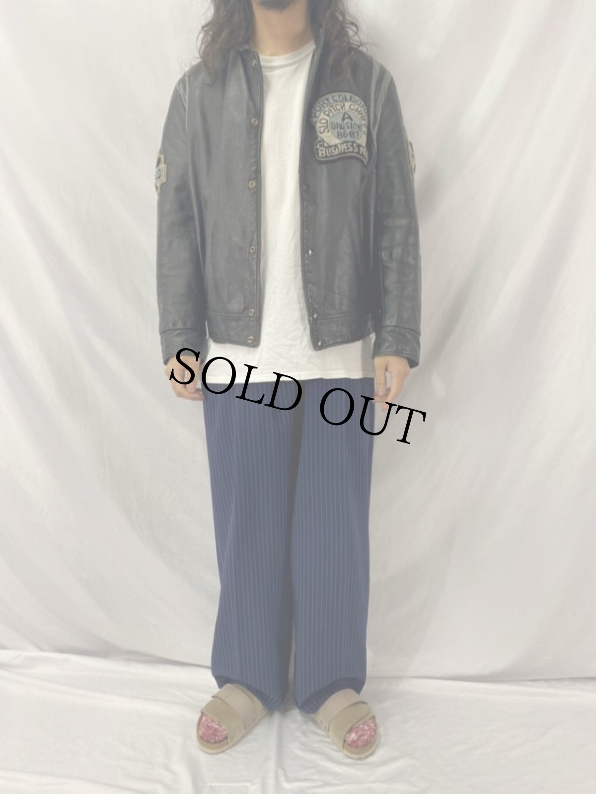 画像2: 80's ワッペン付き レザースタジャン 42 (2)