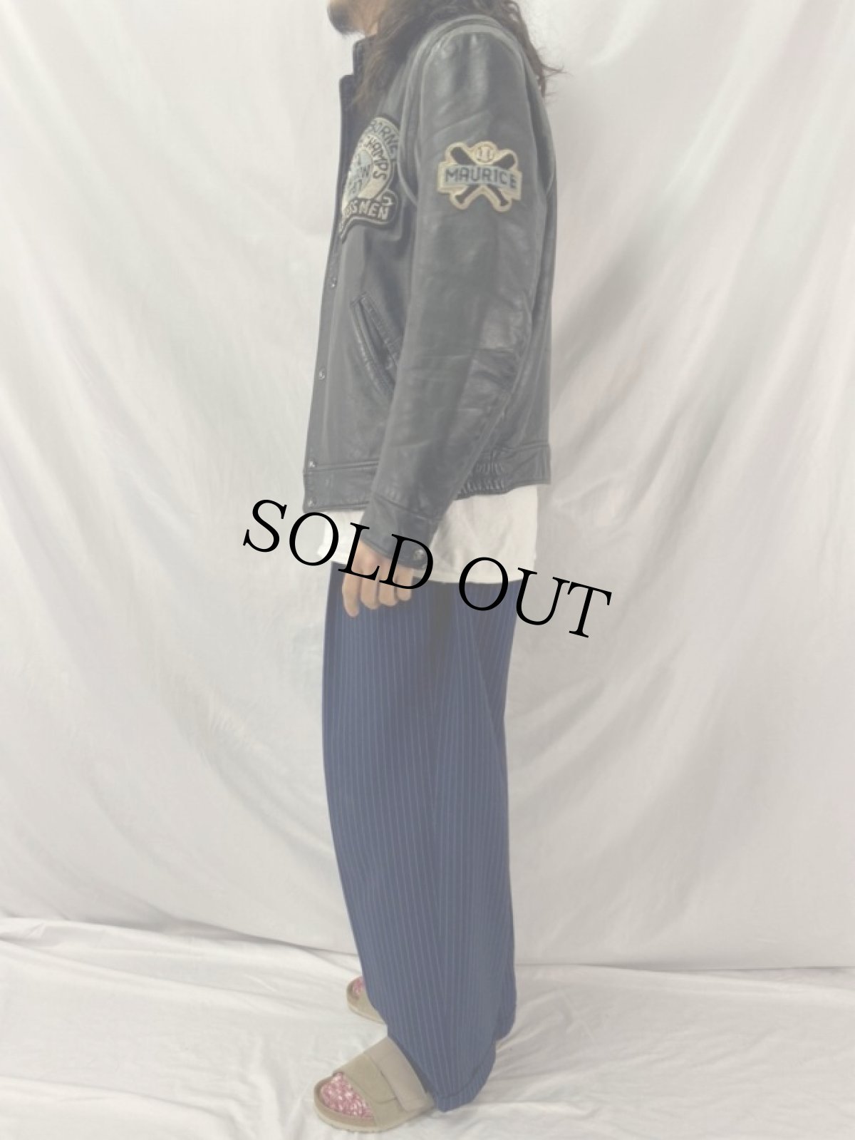 画像3: 80's ワッペン付き レザースタジャン 42 (3)