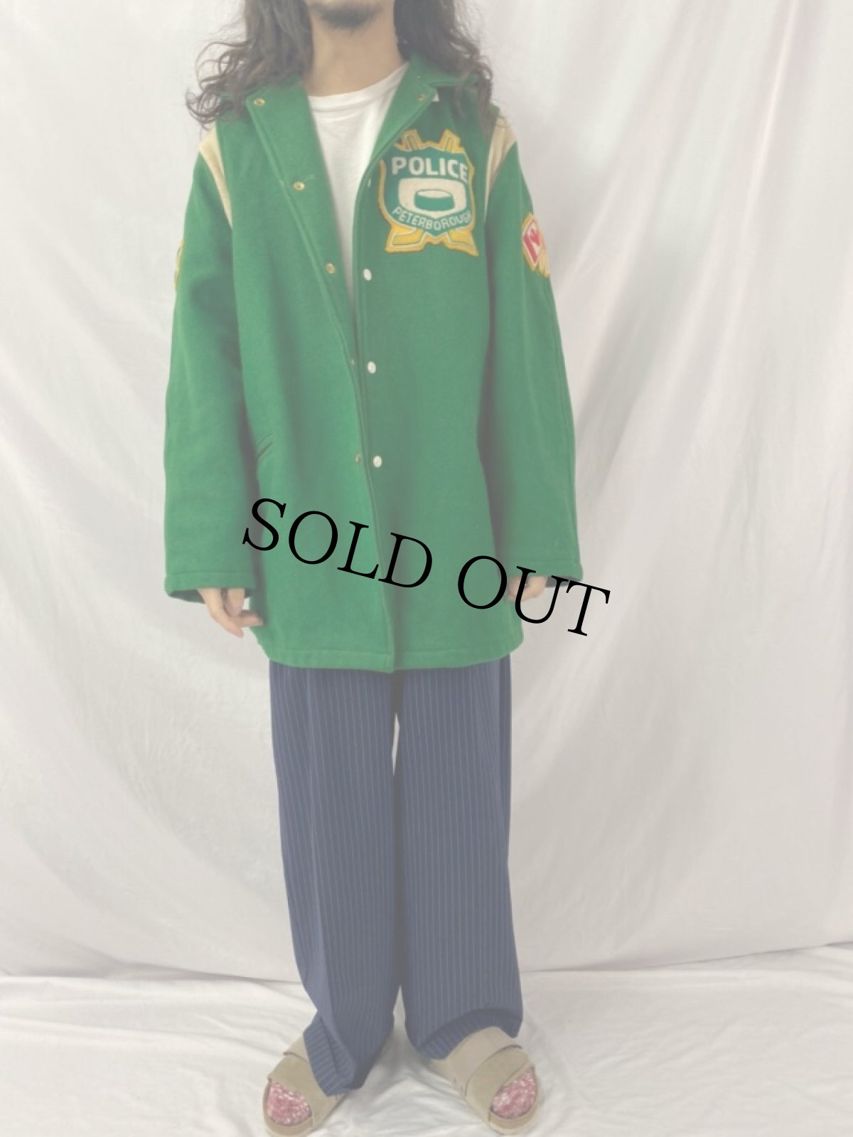 画像2: 60〜70's ワッペン付き メルトンロングスタジャン 42 (2)