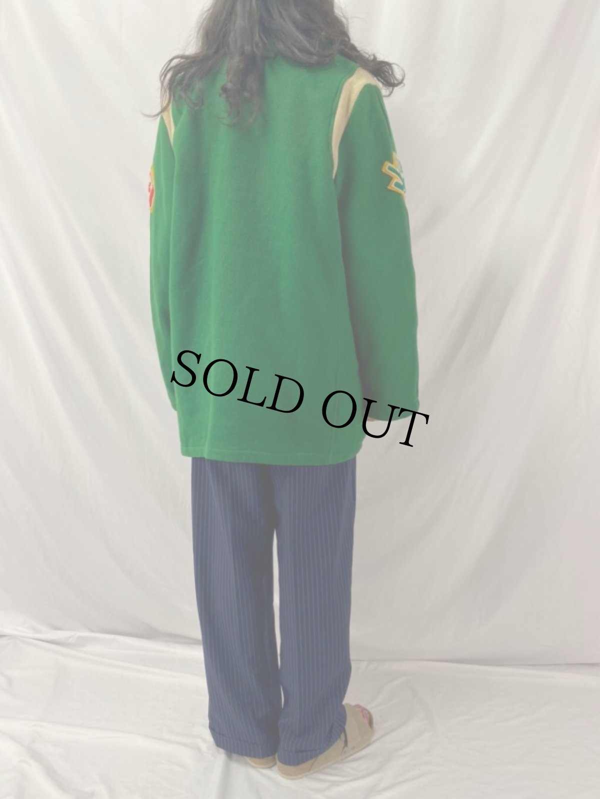 画像4: 60〜70's ワッペン付き メルトンロングスタジャン 42 (4)