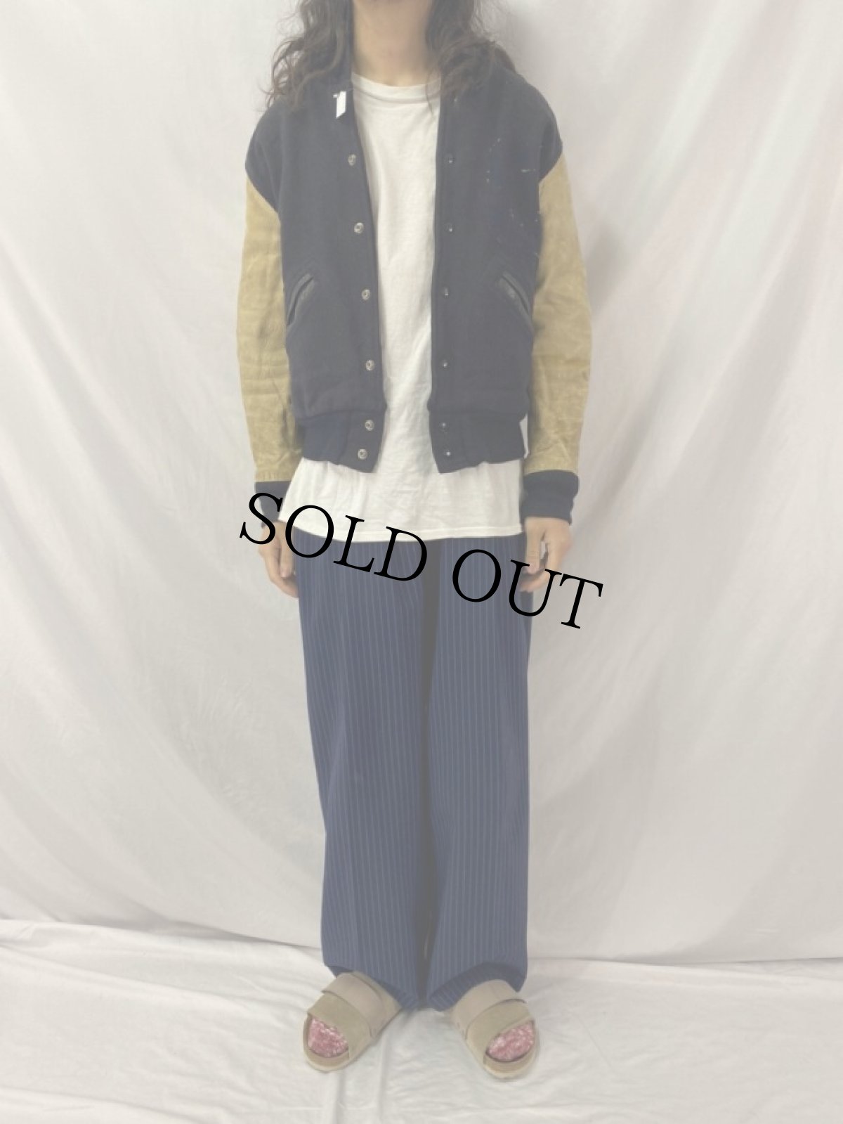 画像2: 60's WILSON USA製 ウール×レザー スタジャン (2)