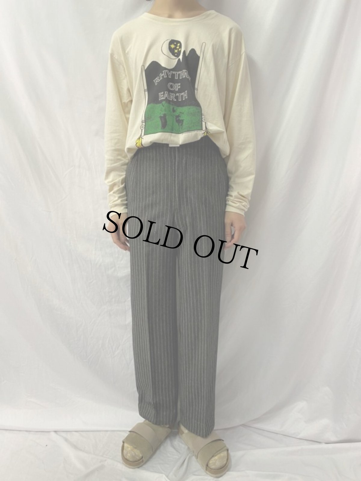 画像2: 40〜50's ストライプ柄 ウールスラックス W29 (2)