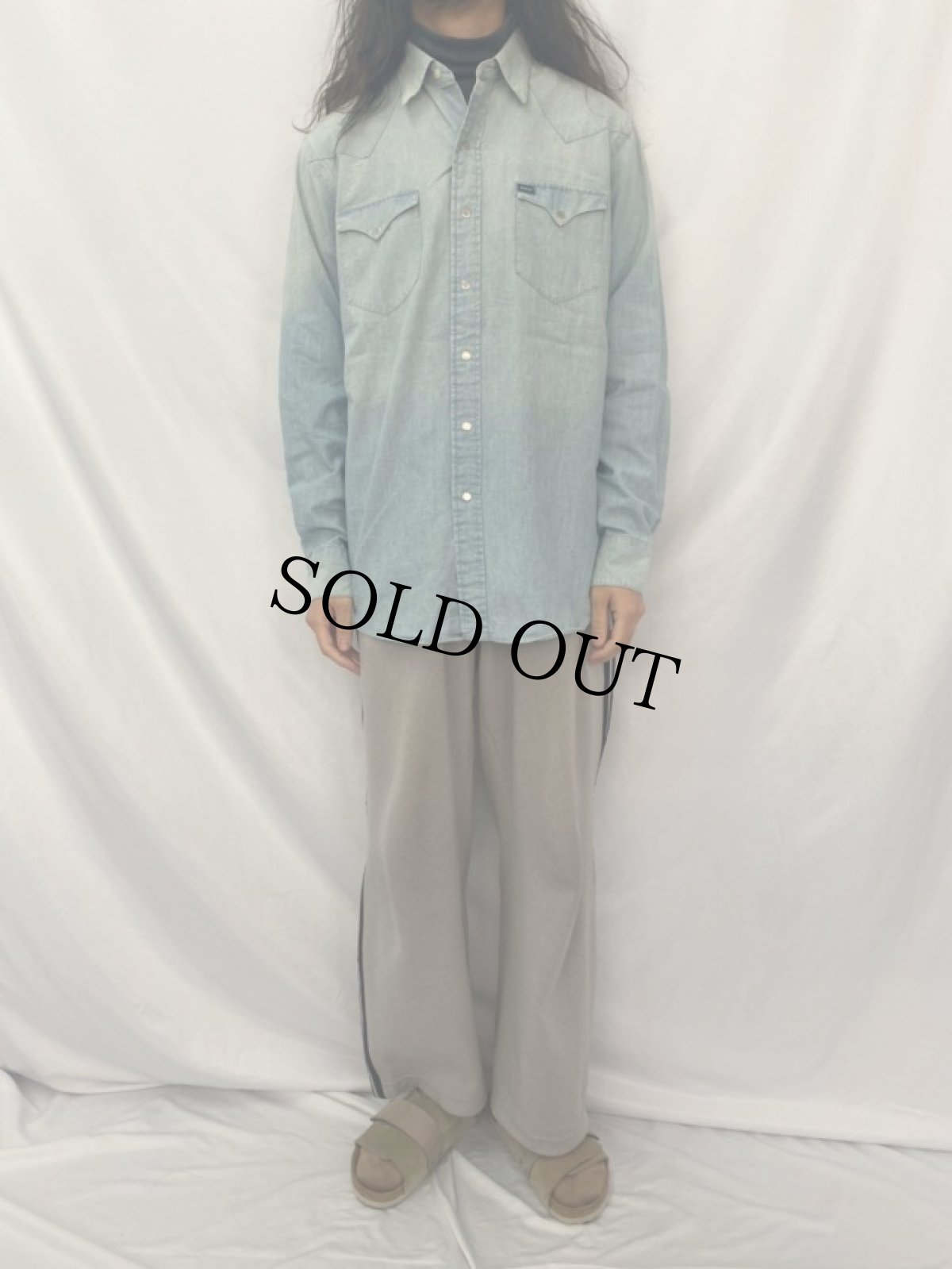 画像2: POLO Ralph Lauren RRL "WILD WEST SHOW" インディアンプリント シャンブレーウエスタンシャツ L (2)