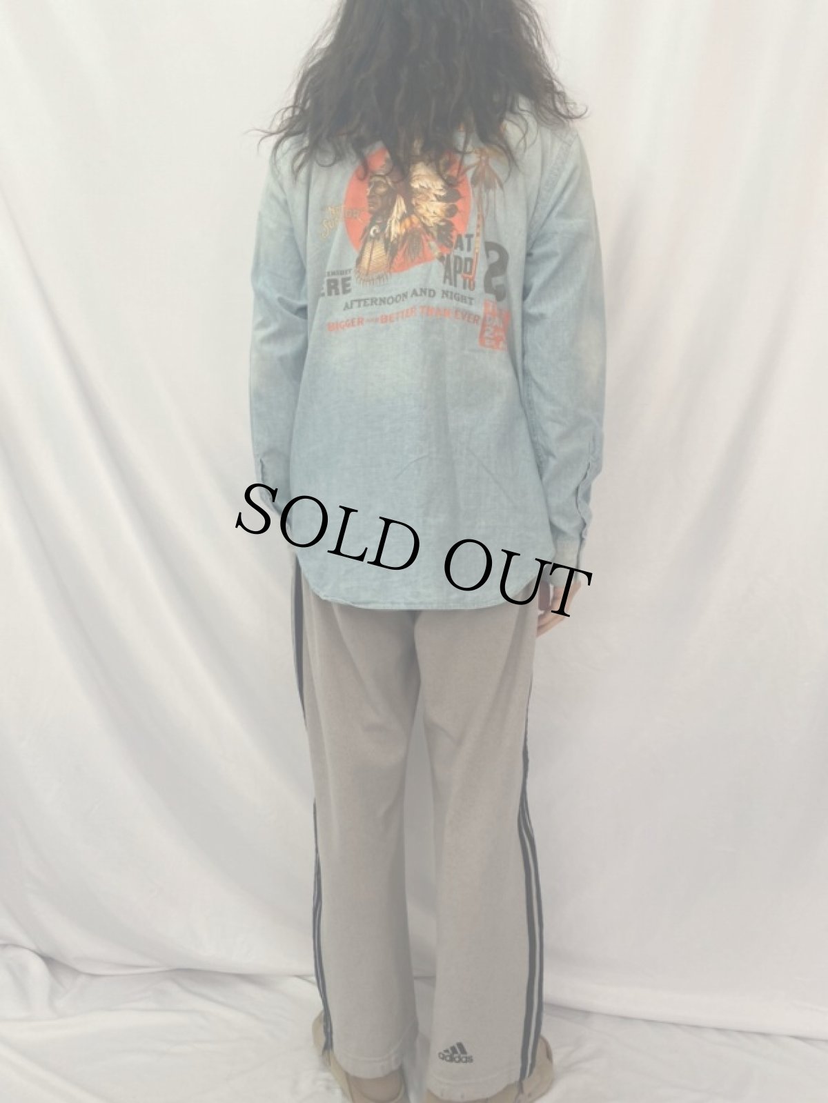 画像4: POLO Ralph Lauren RRL "WILD WEST SHOW" インディアンプリント シャンブレーウエスタンシャツ L (4)