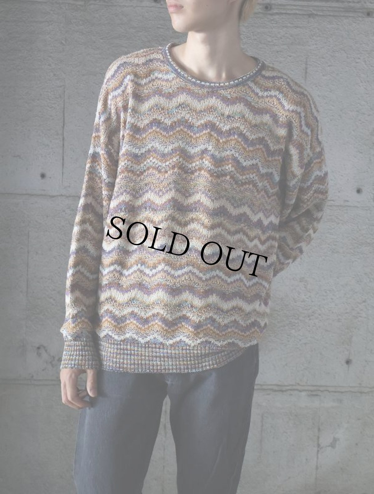 画像1: 80〜90's MONDO DI MARCO ITALY製 マルチボーダー柄 コットンリネン ニットセーター (1)