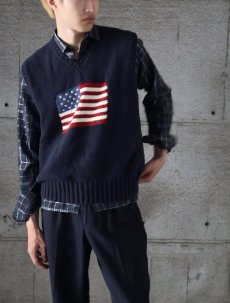 画像1: POLO Ralph Lauren 星条旗柄 コットンニットベスト NAVY XL (1)