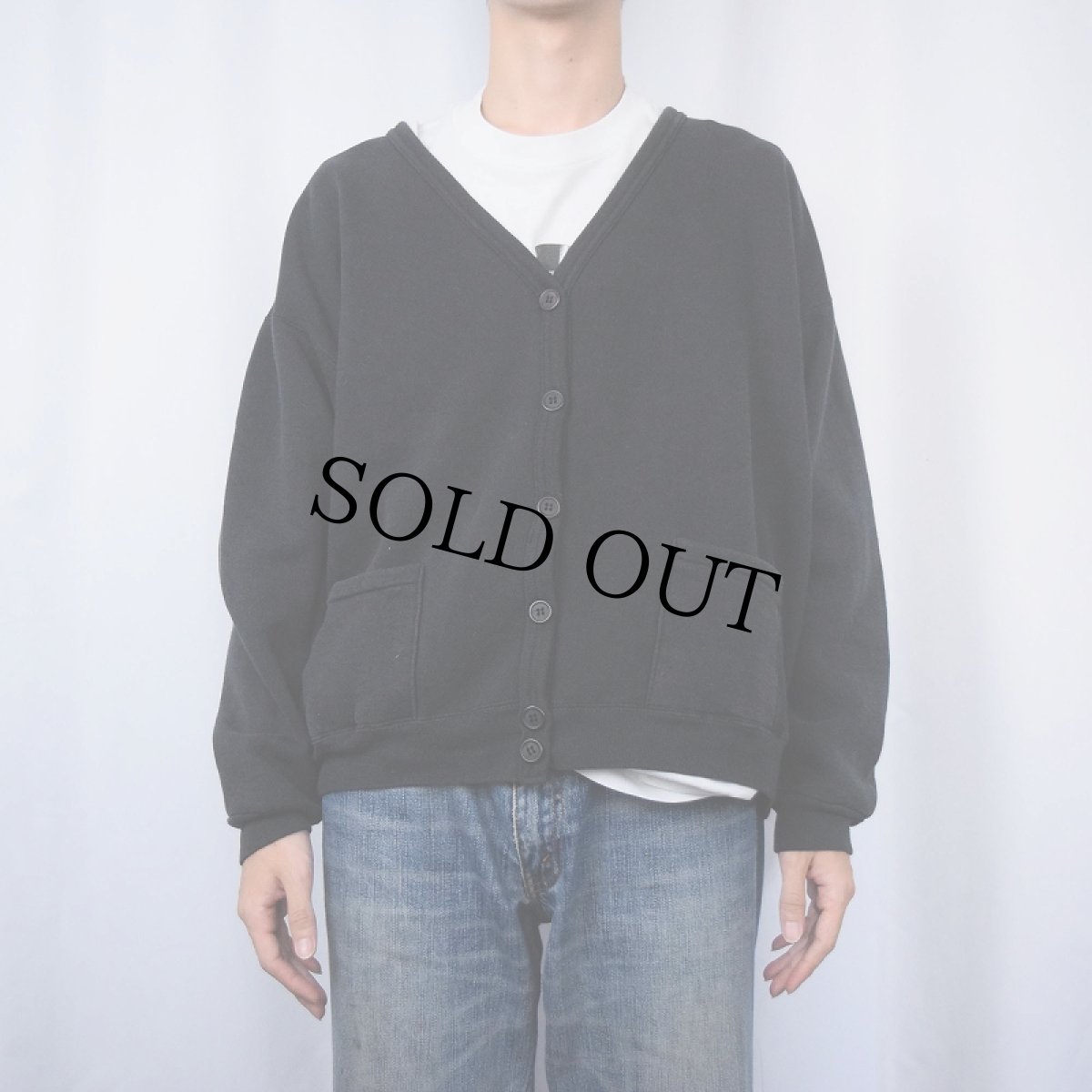 画像2: 90's〜 Absolutely ACTIVE USA製 スウェットカーディガン BLACK XL (2)