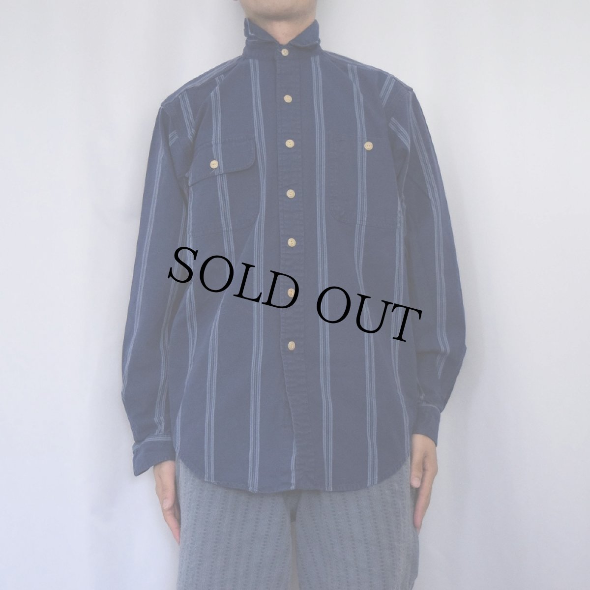 画像3: 90's POLO Ralph Lauren CANADA製 マルチストライプ柄 "ガチャポケ" コットンワークシャツ L (3)