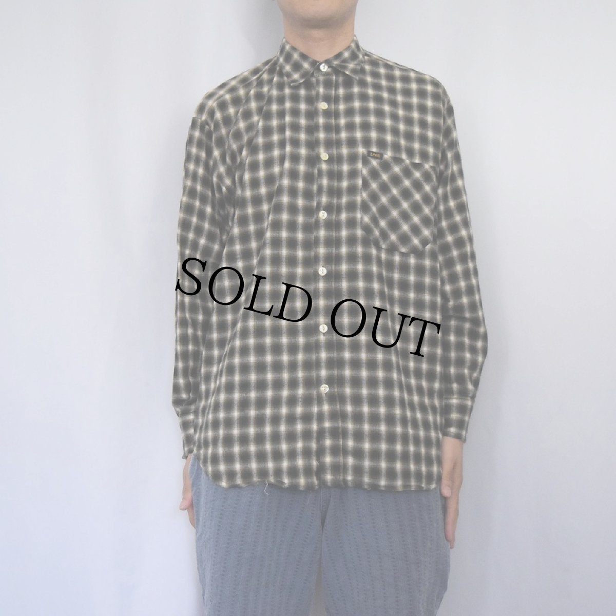 画像3: 80's Lee オンブレーチェック柄 猫目ボタン ネルシャツ L (3)