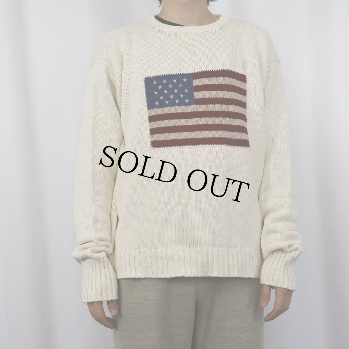 画像2: 90's POLO Ralph Lauren 星条旗柄 コットンニットセーター L (2)