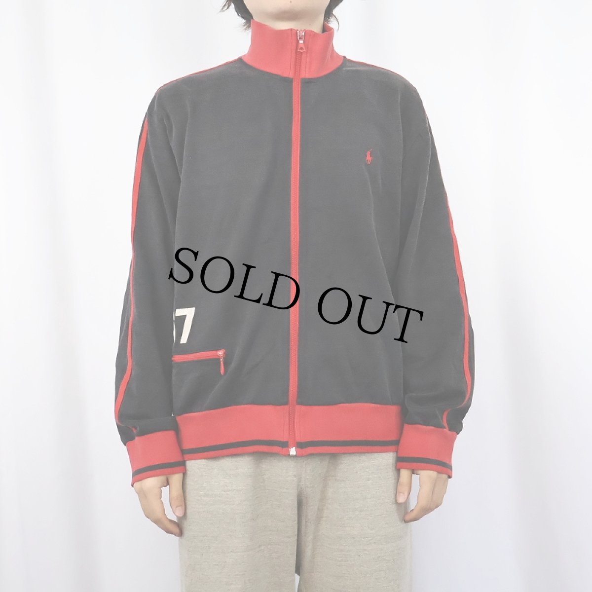 画像2: 90's POLO SPORT Ralph Lauren "67" サイドライン スウェットジップジャケット BLACK L (2)