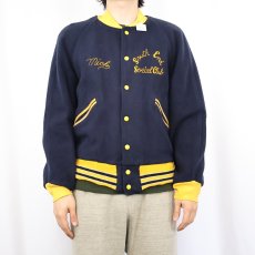 画像2: 60〜70's "South End Social Club" チェーン刺繍 ウールスタジャン NAVY (2)