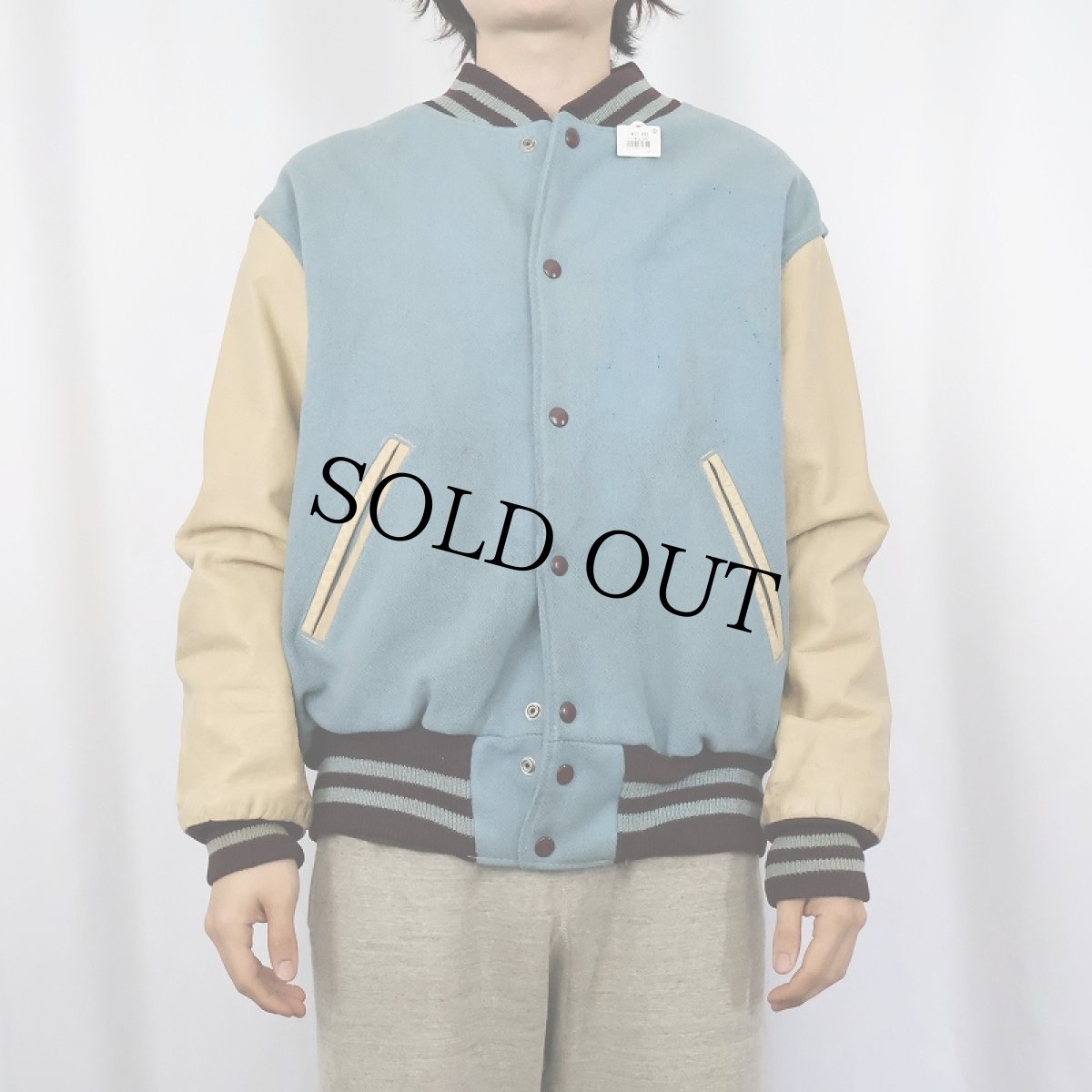 画像2: 60's ウール×レザー スタジャン (2)