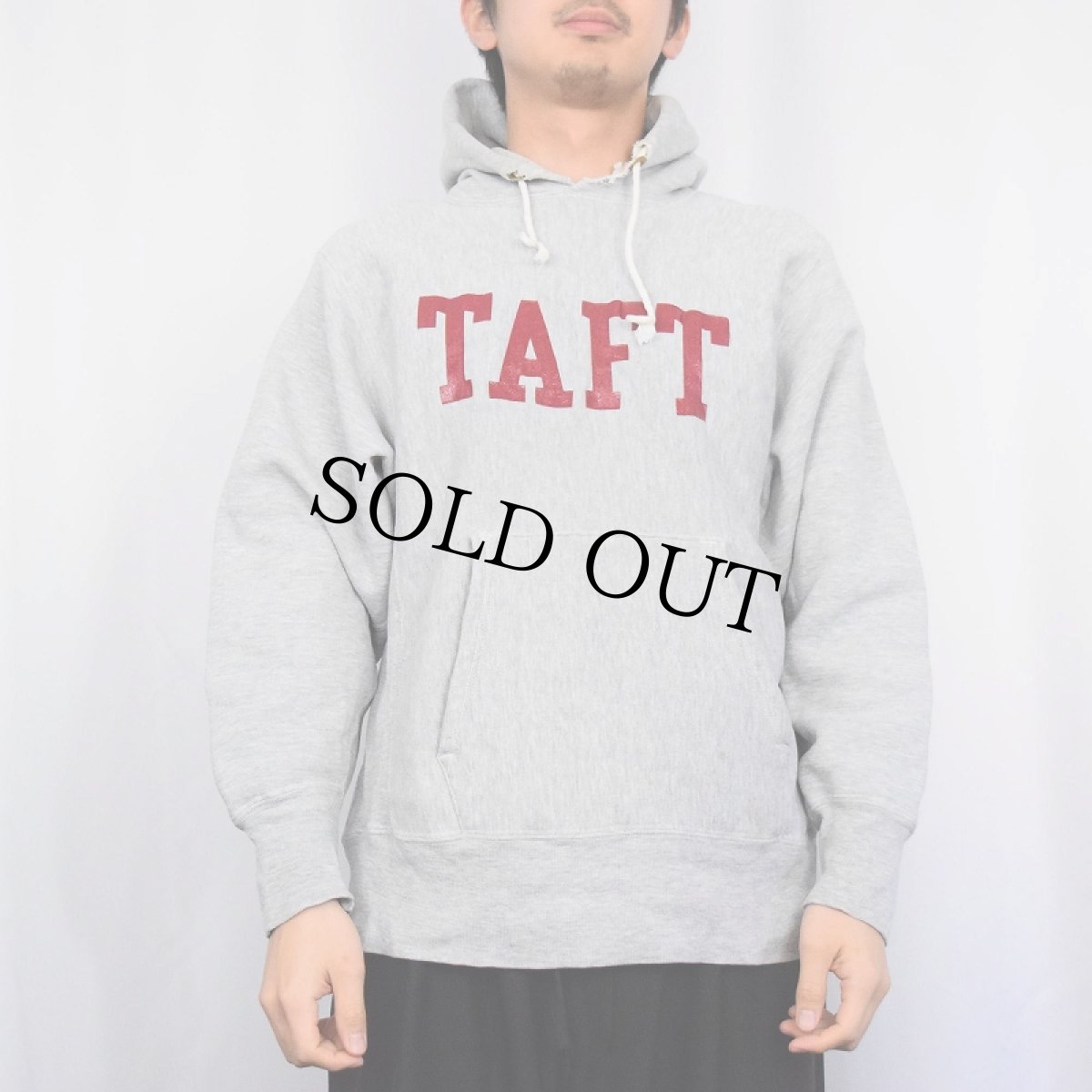 画像2: 70's Champion 青単色タグ REVERSE WEAVE USA製 "TAFT" プリントスウェットフーディー M (2)