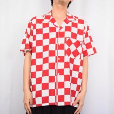 画像2: 60's Spindlecity チェッカー柄 コットンオープンカラーシャツ L (2)