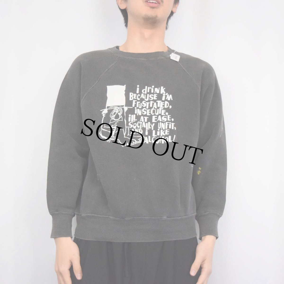 画像2: 60's "I drink because I'm frustrated...." モンスタープリントスウェット BLACK (2)